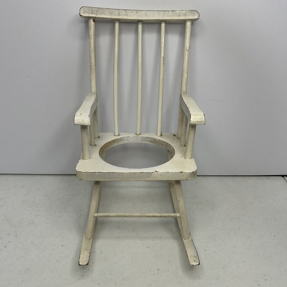 The Unbranded Brand Other - Miniature White Wooden Rocking Chair Planter Dollhouse Spindle Style